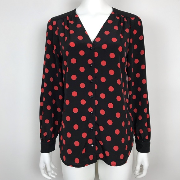 red and black polka dot top